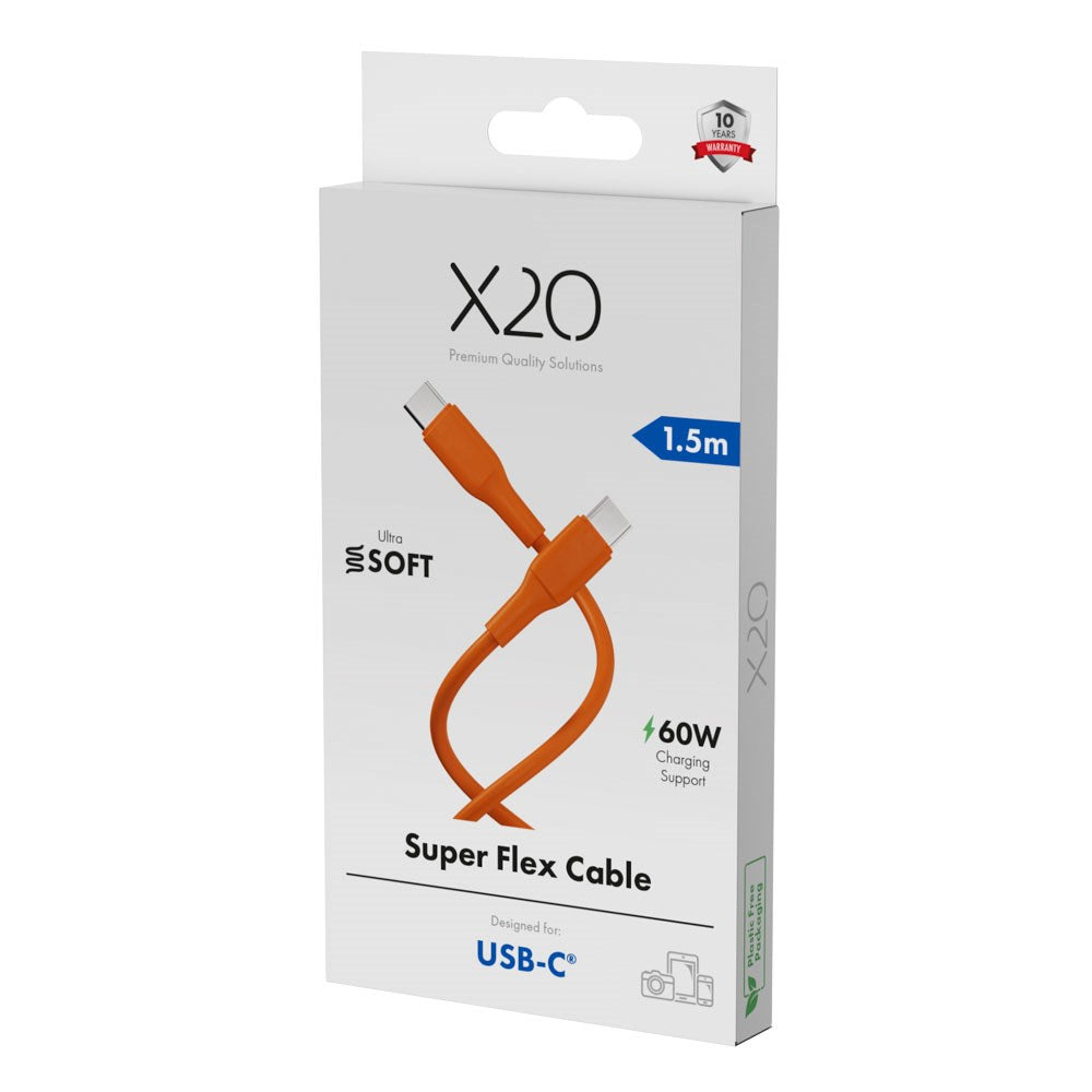 X2O Superflex 60W USB-C to USB-C Cable - 1.5m - Orange