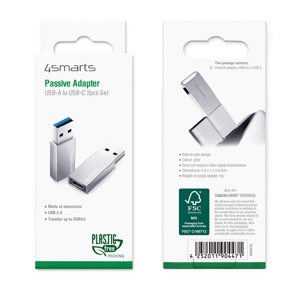 4smarts USB-C to USB-A Adapter - USB 3.0 - 2 pcs. - Grey