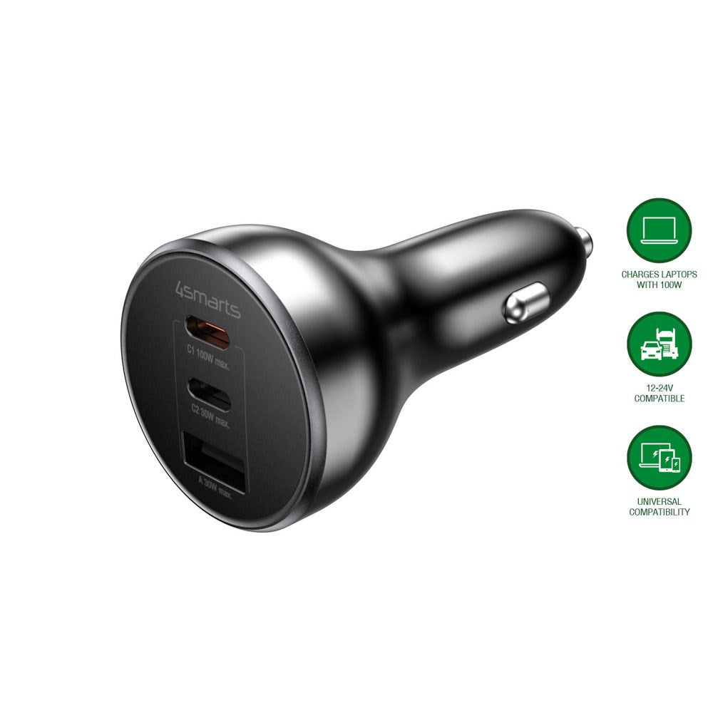 4smarts VoltRoad Ultimate 160W Car Charger with 2 x USB-C 1 x USB-A - Black
