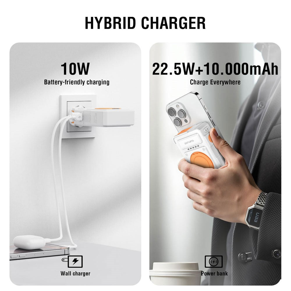 4smarts 6-in-1 10,000mAh Hybrid Powerbank / Wireless Charger / Travel Adapter - White / Orange