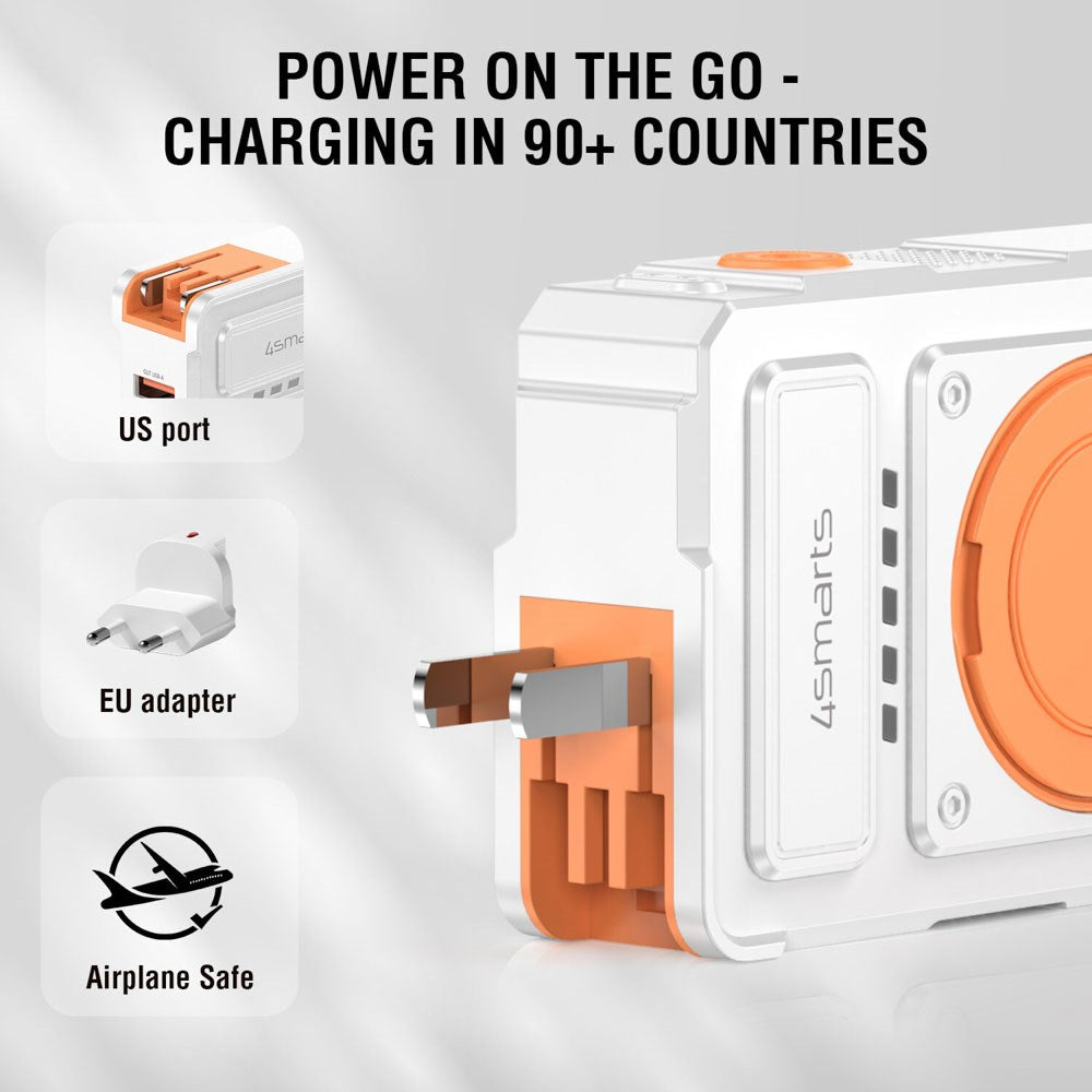4smarts 6-in-1 10,000mAh Hybrid Powerbank / Wireless Charger / Travel Adapter - White / Orange