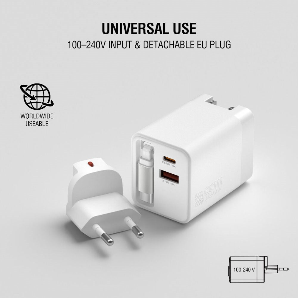 4smarts 65W Flex Jojo Wall Charger with EU / US plug - 1 x USB-A - 1 x USB-C - 1 x USB-C Kabel - White
