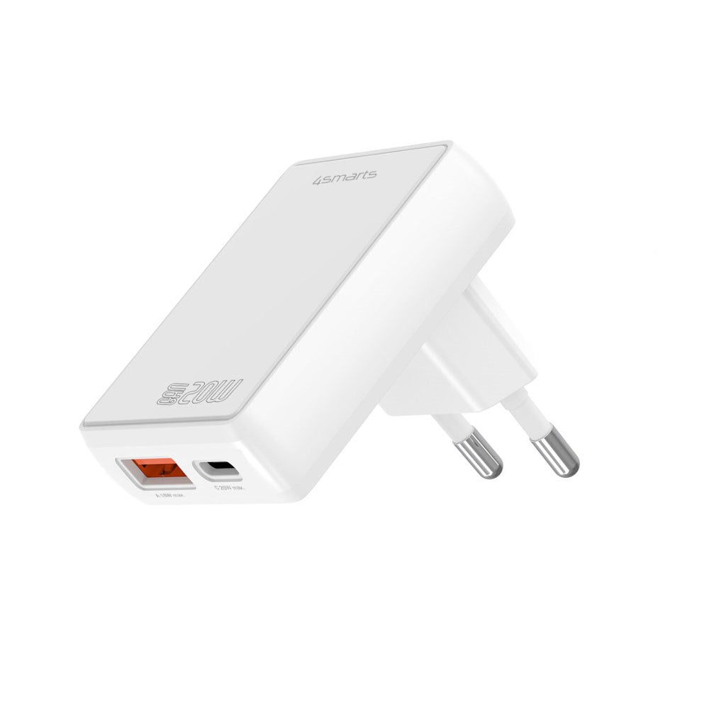 4smarts FlatPlug 20W Wall Charger with 1 x USB-C 1 x USB-A - White