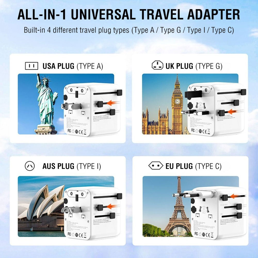 4smarts Nomad Universal Travel Adapter 20W with 2 x USB-C & 1 x USB-A - White