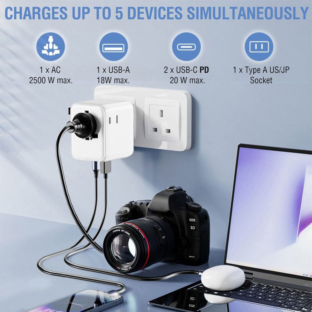 4smarts Nomad Universal Travel Adapter 20W with 2 x USB-C & 1 x USB-A - White