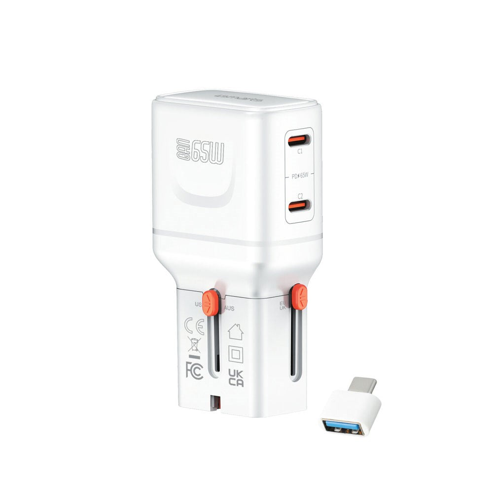 4smarts 65W Travel Adapter for EU/UK/US/AUS with 2 x USB-C & 1 x USB-A Adapter - White