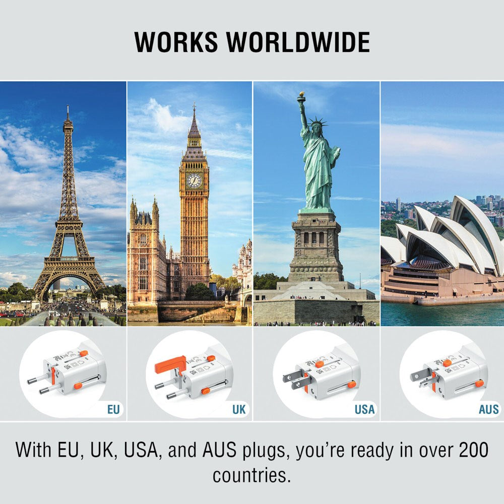 4smarts 65W Travel Adapter for EU/UK/US/AUS with 2 x USB-C & 1 x USB-A Adapter - White