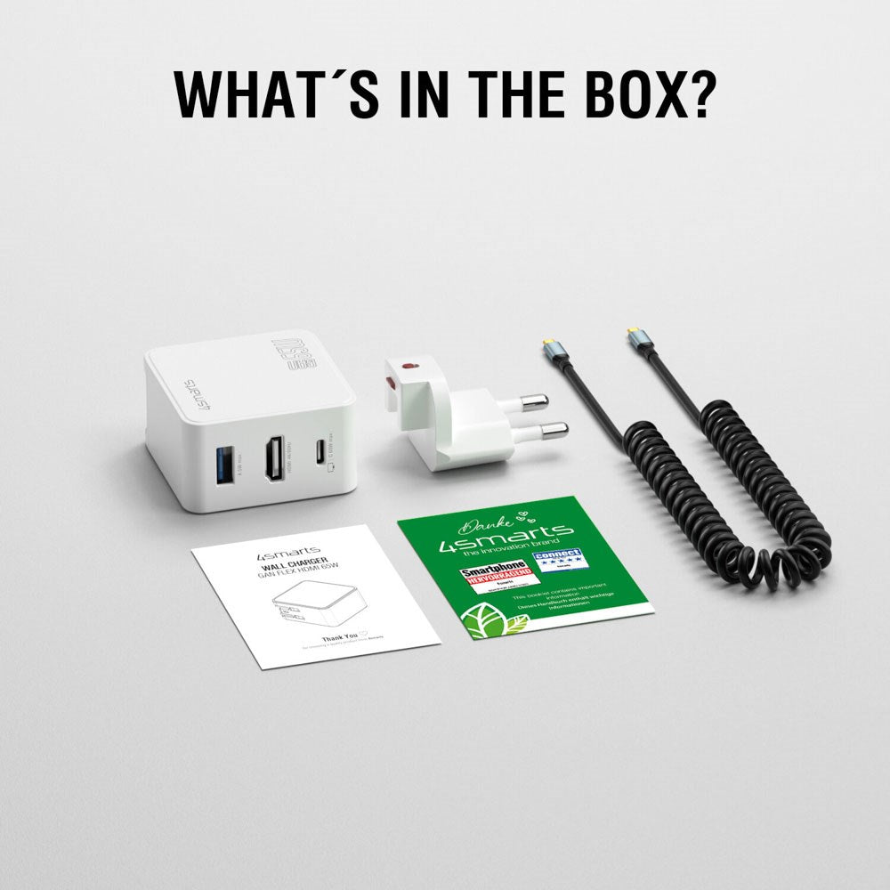 4smarts 3-in-1 HDMI Hub 65W Wall Charger - White