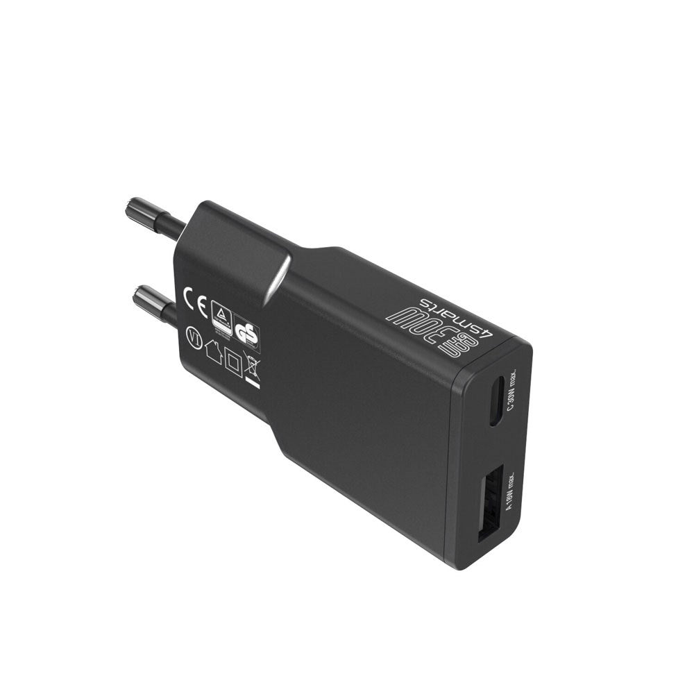 4smarts PDPlug Slim 30W Wall Charger with 1 x USB-C 1 x USB-A - Black