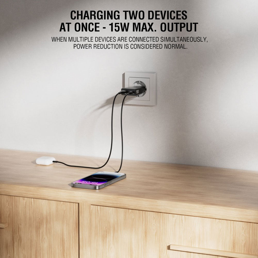 4smarts PDPlug Slim 30W Wall Charger with 1 x USB-C 1 x USB-A - Black