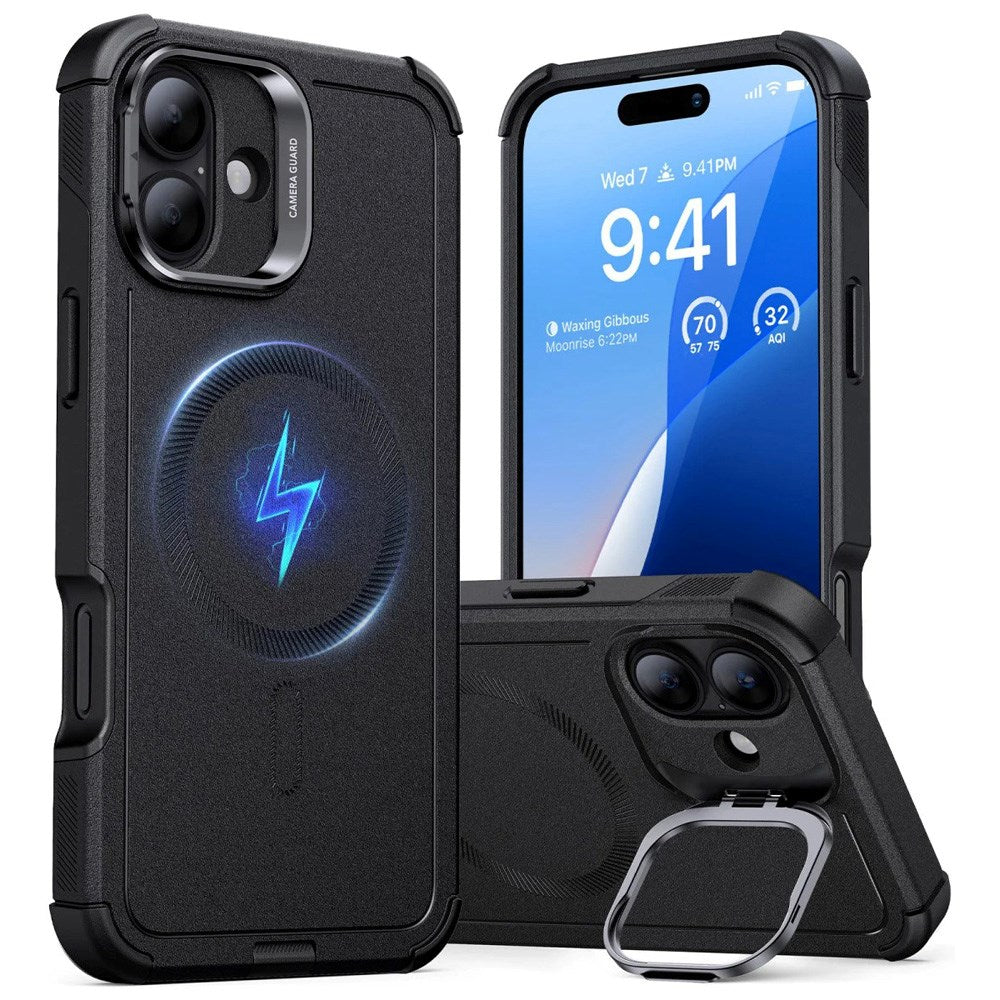 ESR iPhone 16 Cyber Armor Case with Kickstand - MagSafe Compatible - Black