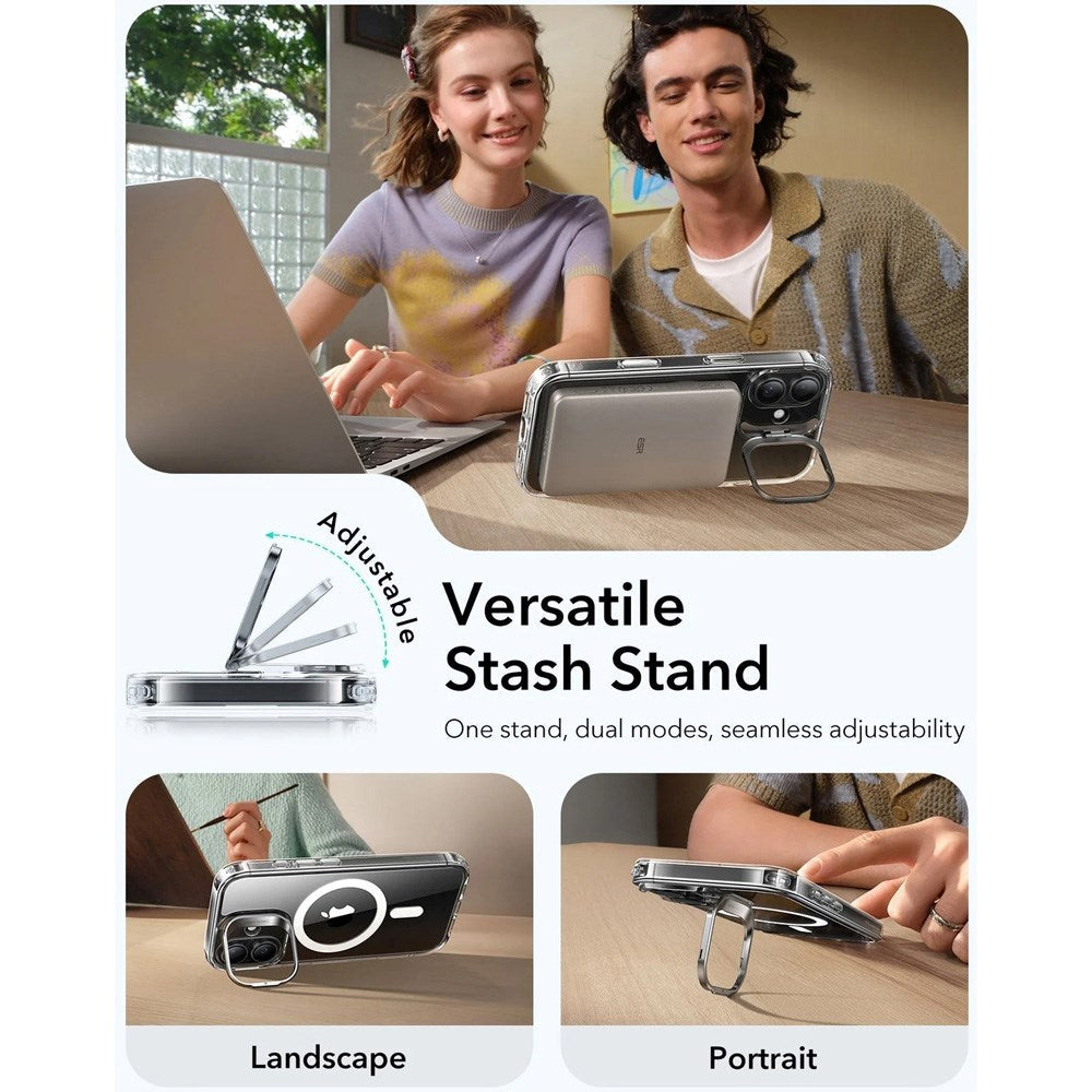 ESR iPhone 17 Classic Hybrid Stash Case with Kickstand - MagSafe Compatible - Transparent