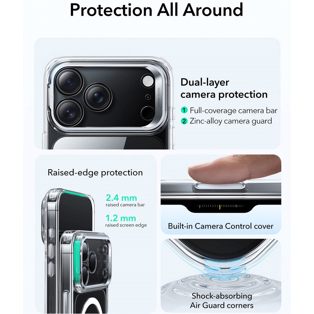 ESR iPhone 17 Pro Classic Hybrid Stash Case with Kickstand - MagSafe Compatible - Transparent