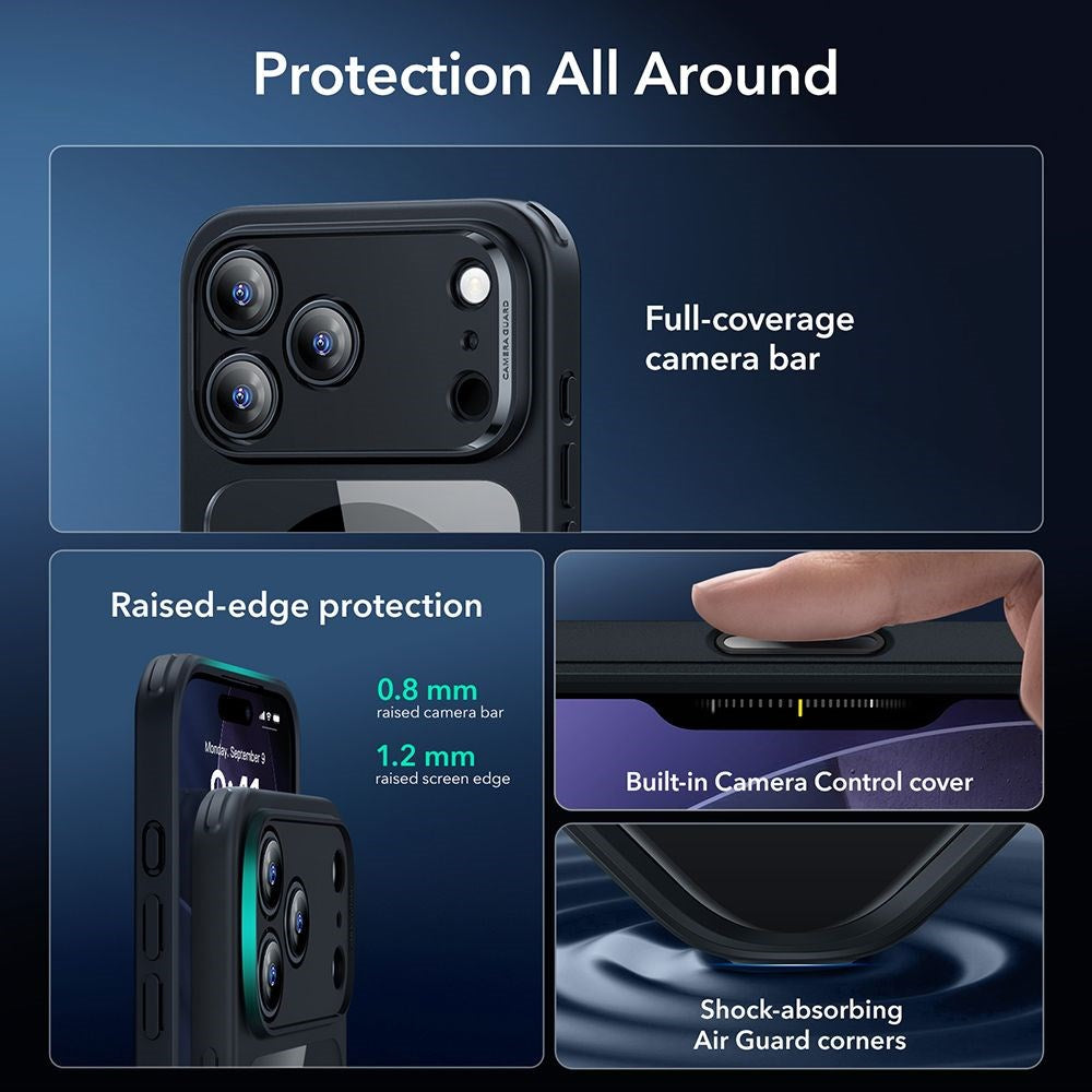 iPhone 17 Pro ESR Classic Hybrid Set with Back Case & Tempered Glass Screen Protector - MagSafe Compatible - Transparent / Black