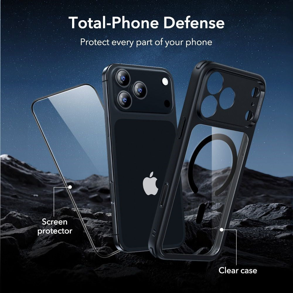 iPhone 17 Pro ESR Classic Hybrid Set with Back Case & Tempered Glass Screen Protector - MagSafe Compatible - Transparent / Black