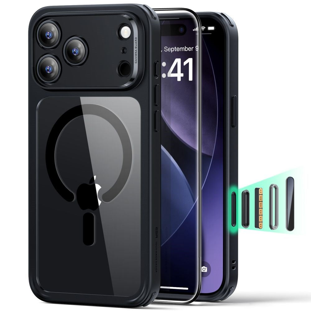 iPhone 17 Pro ESR Classic Hybrid Set with Back Case & Tempered Glass Screen Protector - MagSafe Compatible - Transparent / Black