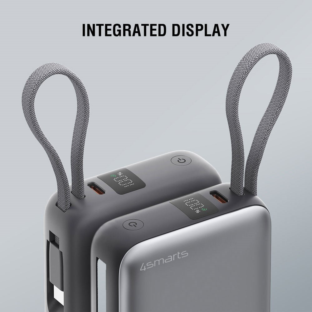 4smarts Pocket Dual Cord 22.5W PowerBank with Built-in USB-C Cable - 10.000 mAh - Space Grey