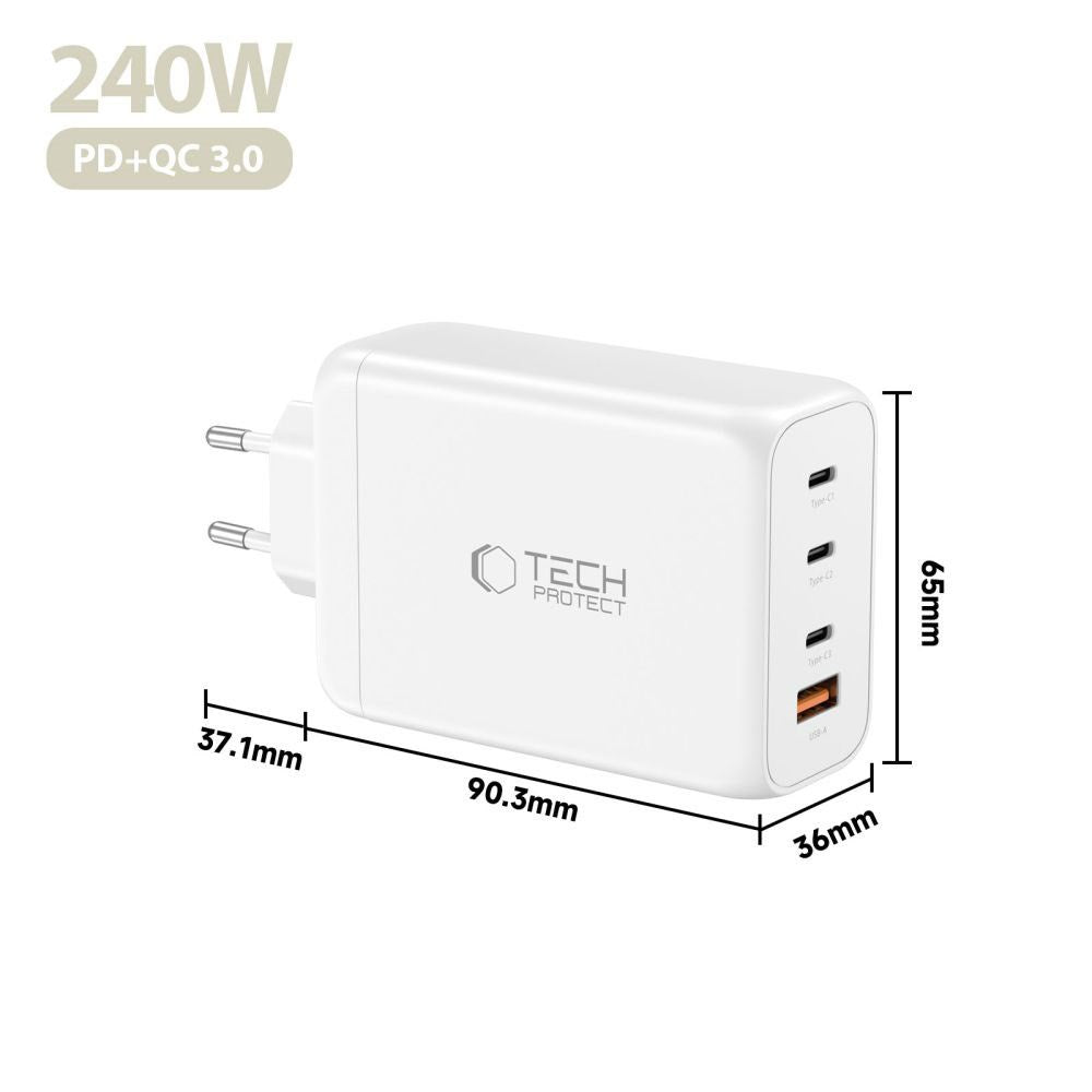 Tech-Protect 240W Wall Charger w. 3x USB-C & 1x USB-A - White