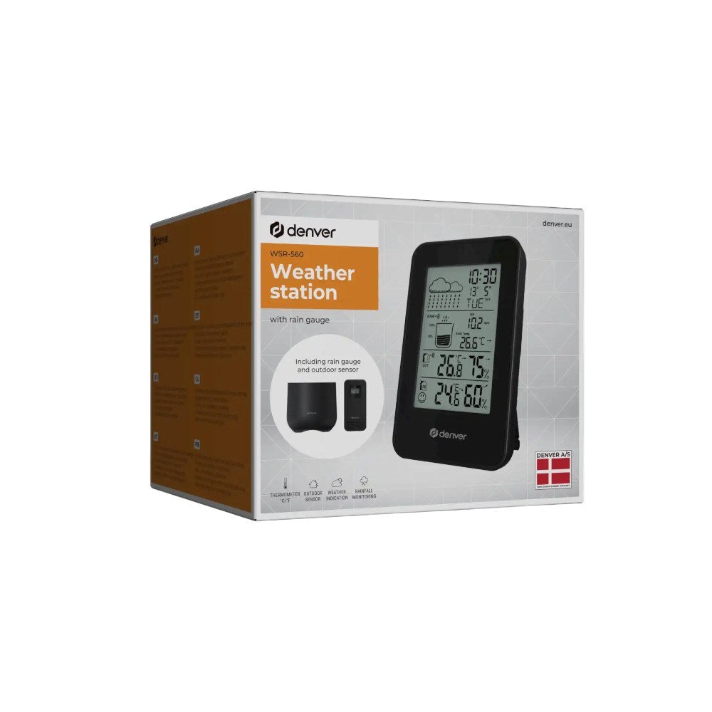 Denver WSR-560 Weather Station w. Clock & Rain Gauge - Black