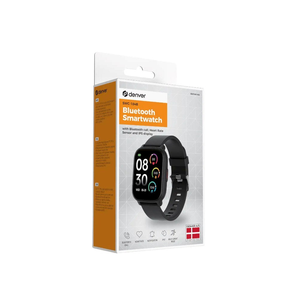 Denver SWC-184 Bluetooth Smartwatch with Health Tracking - Black
