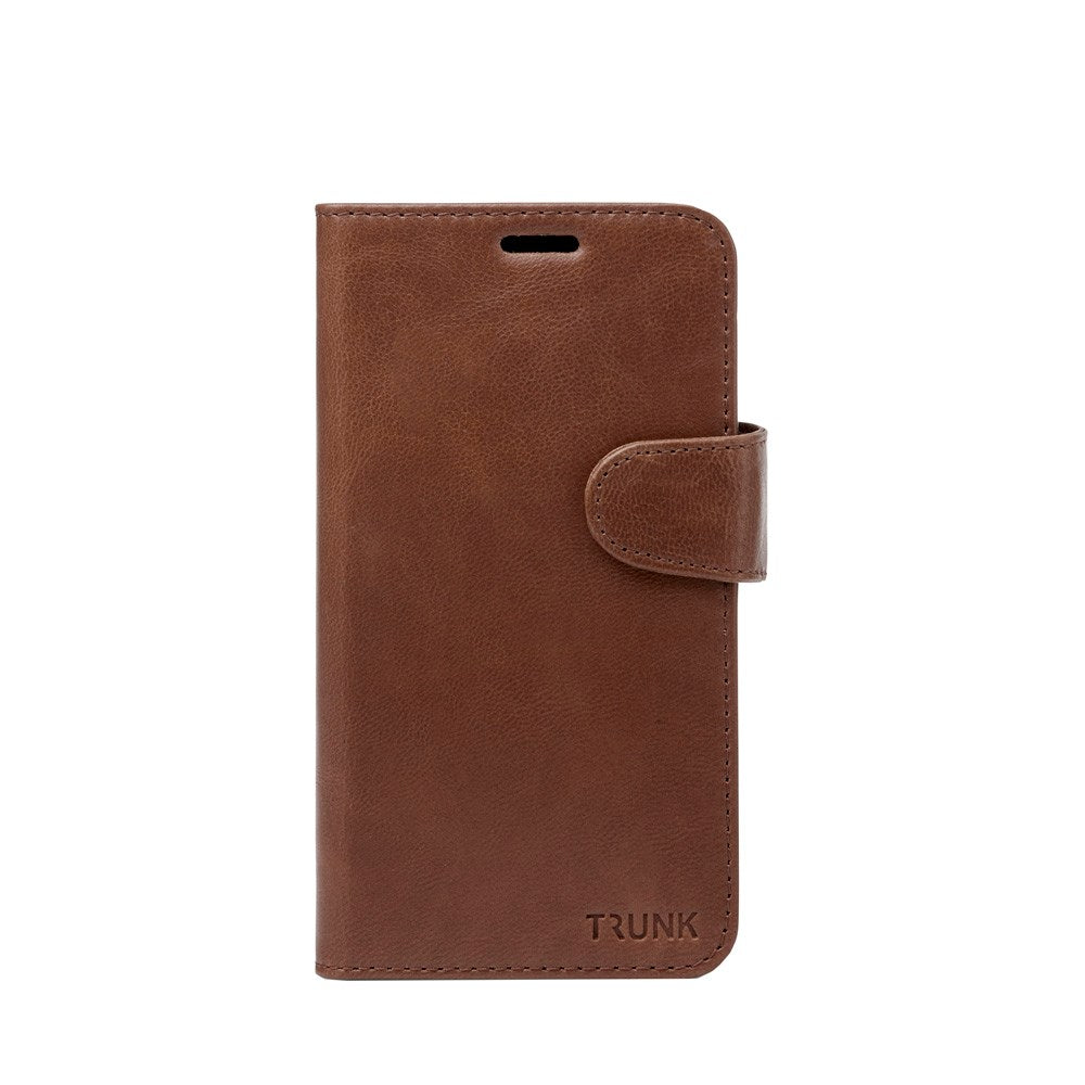 Trunk iPhone 13 Mini Genuine Leather Flip Case with Removable Back Case - Brown