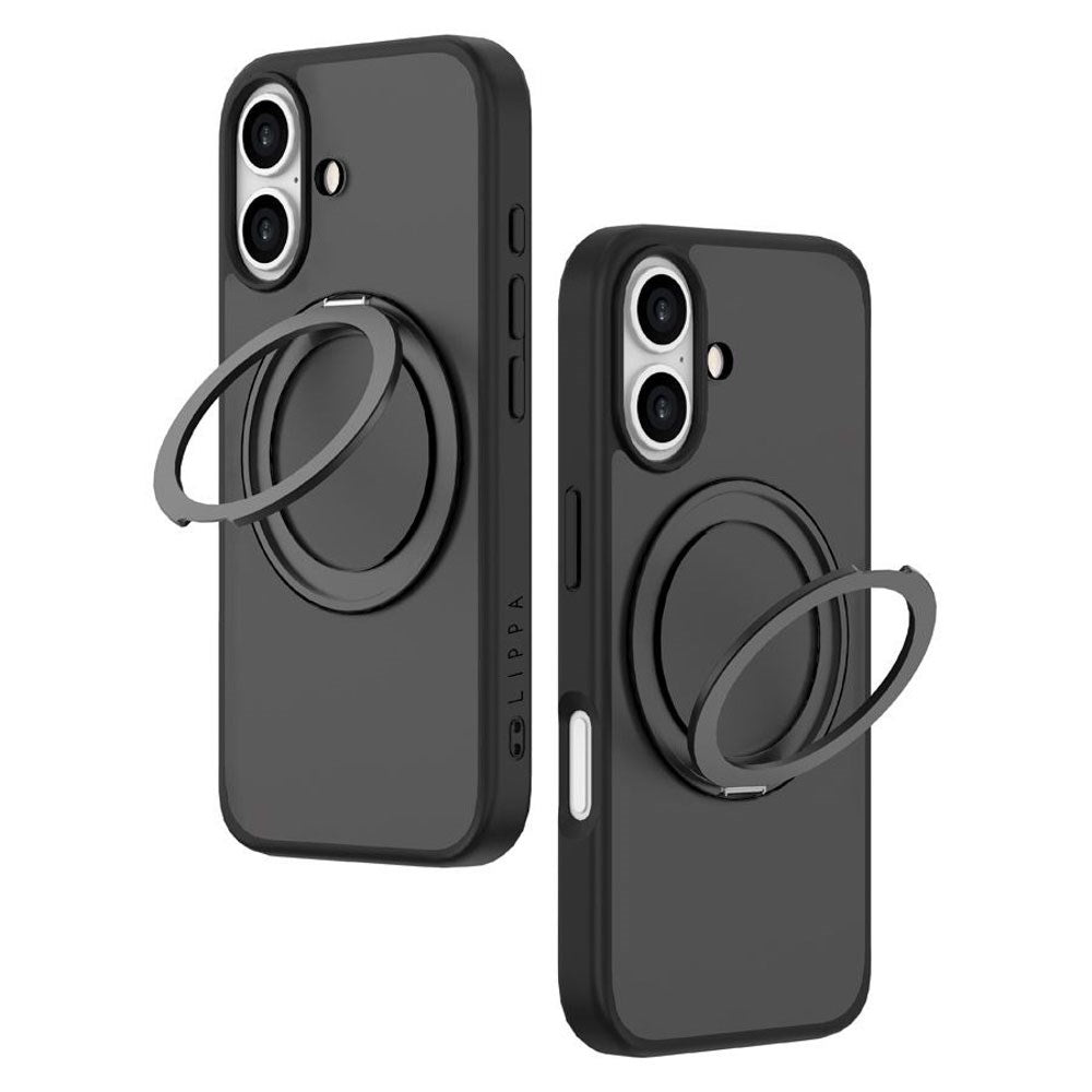 iPhone 16 Lippa Hybrid Plastic Case with 360 Rotating Kickstand - MagSafe Compatible - Matte / Black