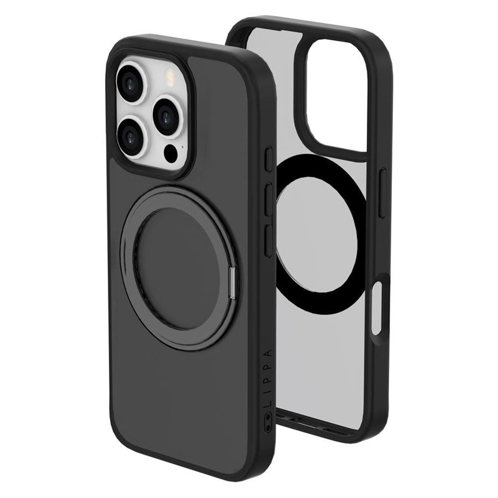 iPhone 16 Pro Lippa Hybrid Plastic Case with 360 Rotating Kickstand - MagSafe Compatible - Matte / Black