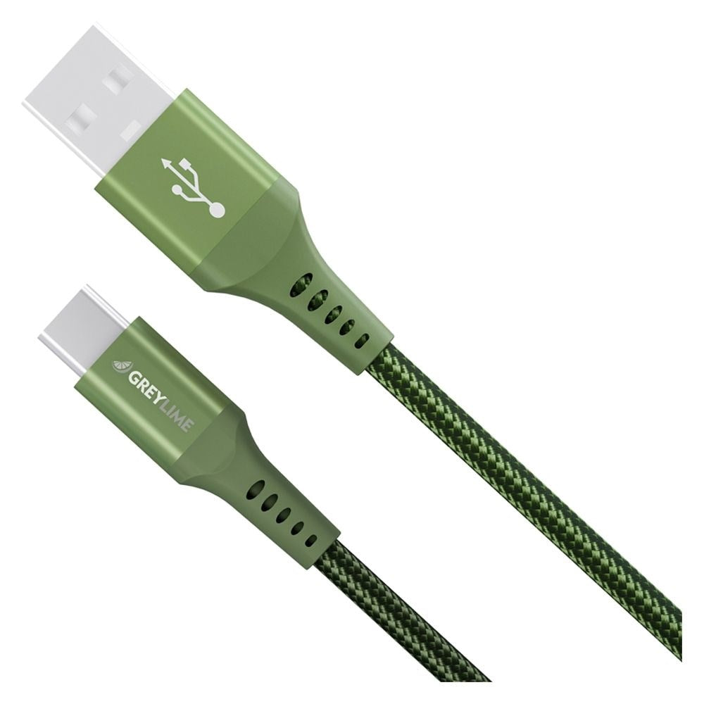 GreyLime 15W Braided USB-A to USB-C Cable 3 m - Green