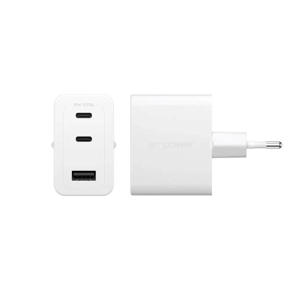 empower by PanzerGlass Turbo 70W Wall Charger with 1x USB-A & 2x USB-C - Silver White