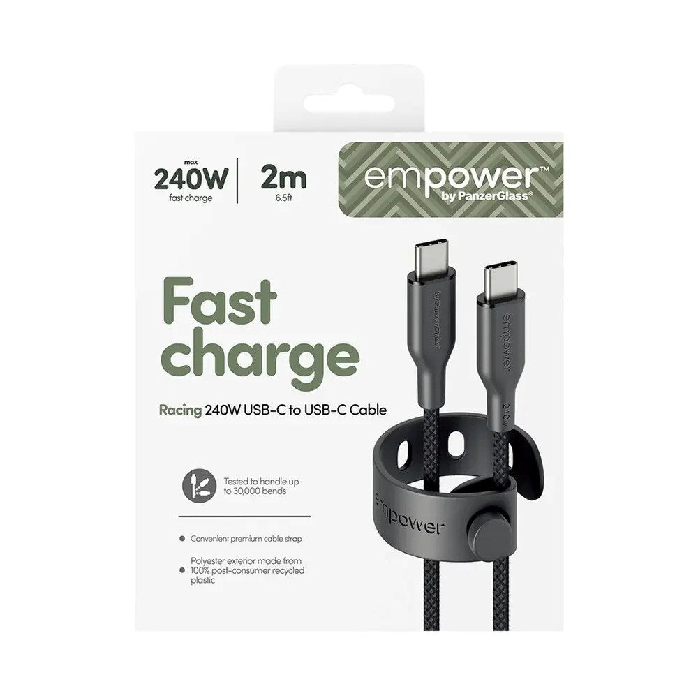 empower by PanzerGlass Racing 240W USB-C to USB-C Cable – 2m – Space Black