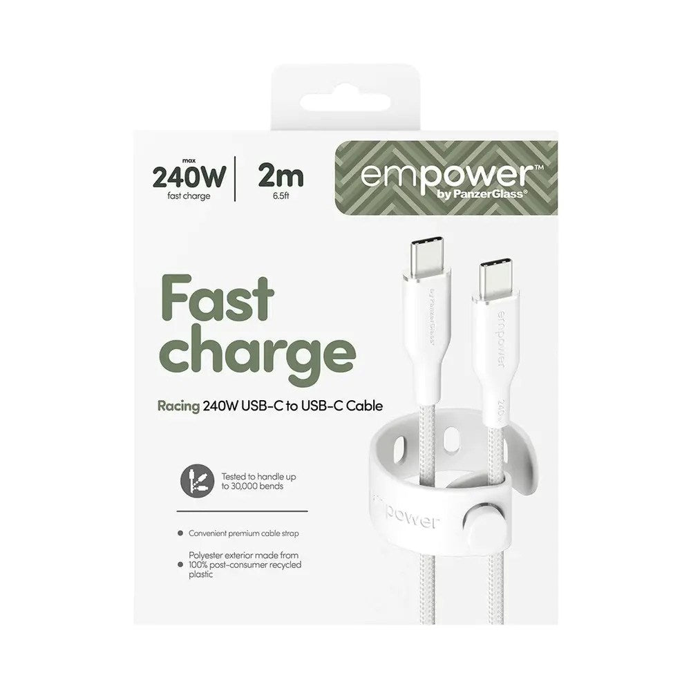 empower by PanzerGlass Racing 240W USB-C to USB-C Cable – 2m – Silver White