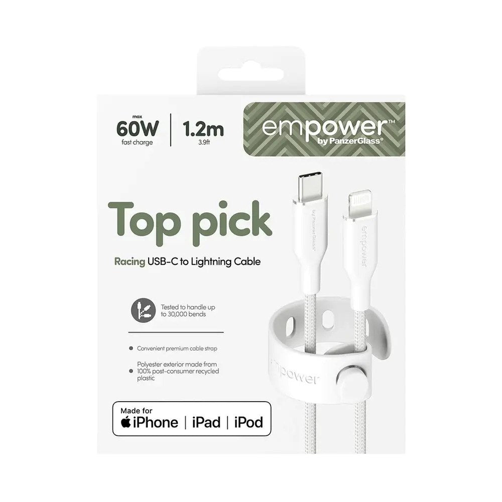 empower by PanzerGlass Racing 60W USB-C to Lightning Cable – 1.2m – Silver White