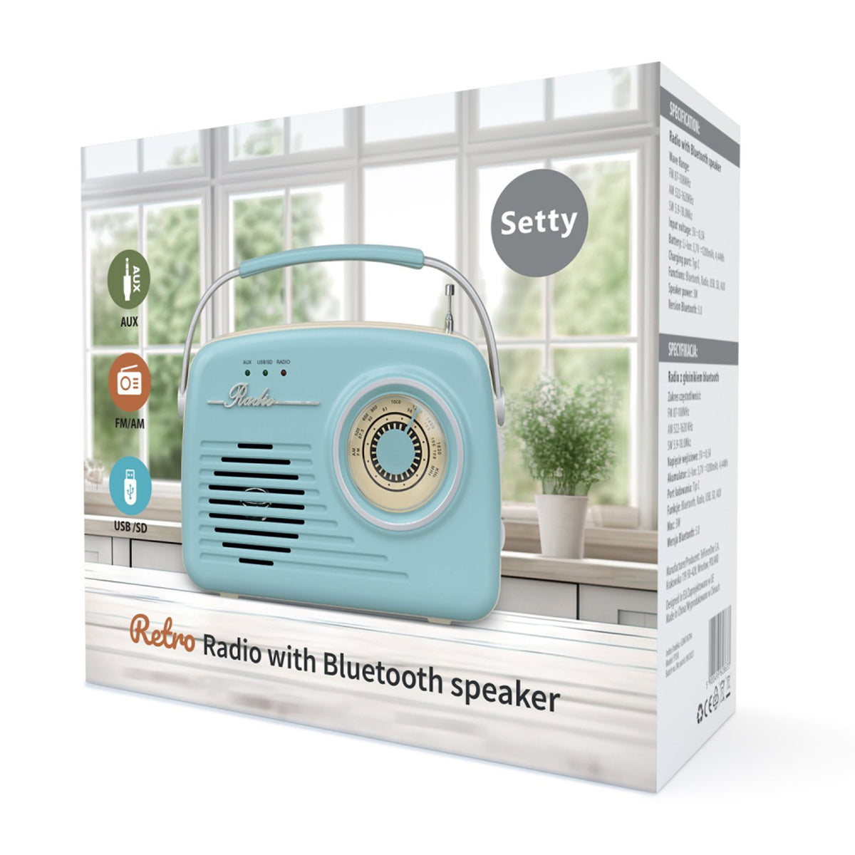 Setty Retro Bluetooth Speaker with Radio - Blue