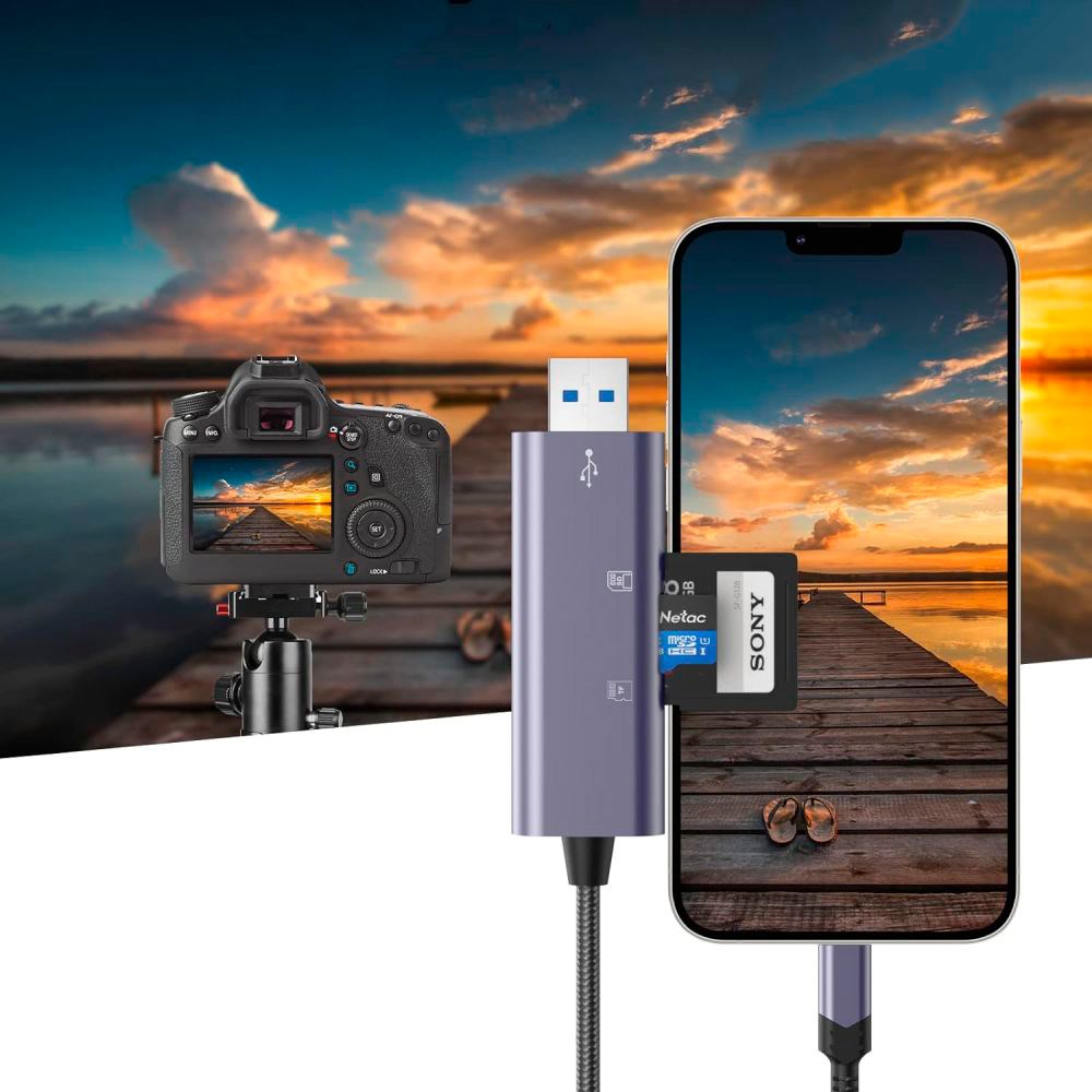 Tech-Protect Ultraboost Memory Card Reader SD Card Adapter w. Lightning / USB-A - Grey