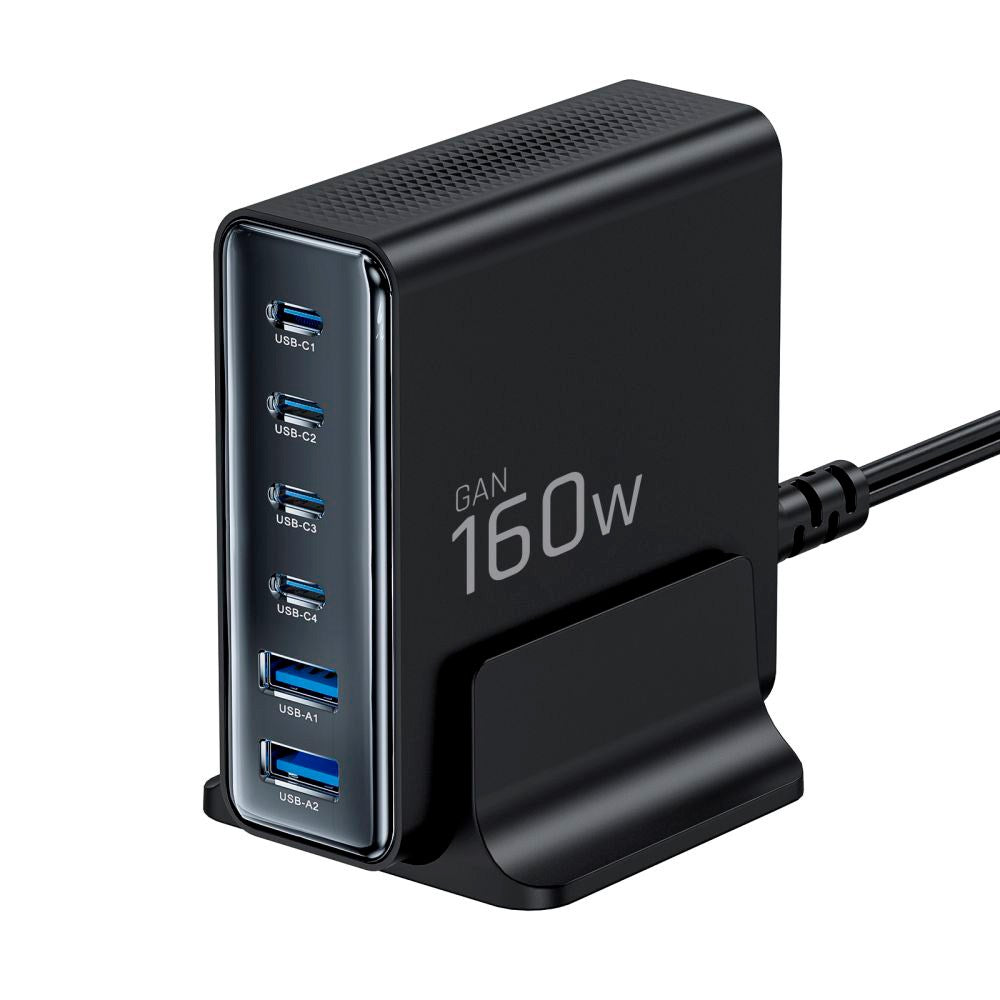 Tech-Protect 160W GaN Desktop Charger with 2 x USB-A & 4 x USB-C – Black