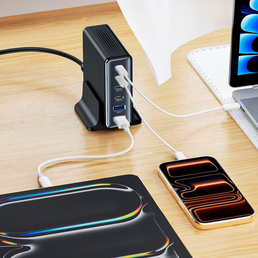 Tech-Protect 160W GaN Desktop Charger with 2 x USB-A & 4 x USB-C – Black