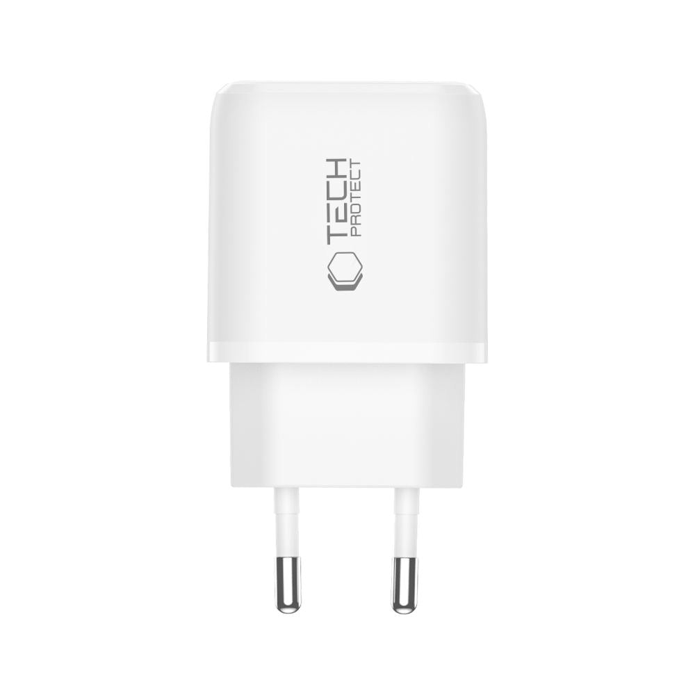 Tech-Protect 45W Wall Charger with Lightning Cable - 1 x USB-C & 1 x USB-A - White