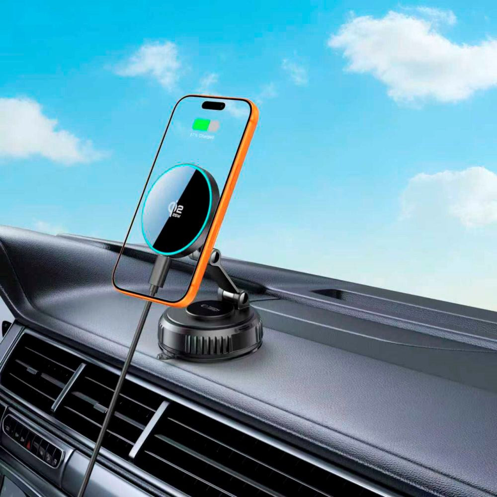 Tech-Protect Magnetic Car Mount with 25W Wireless Charging – Dashboard – MagSafe Compatible – Black