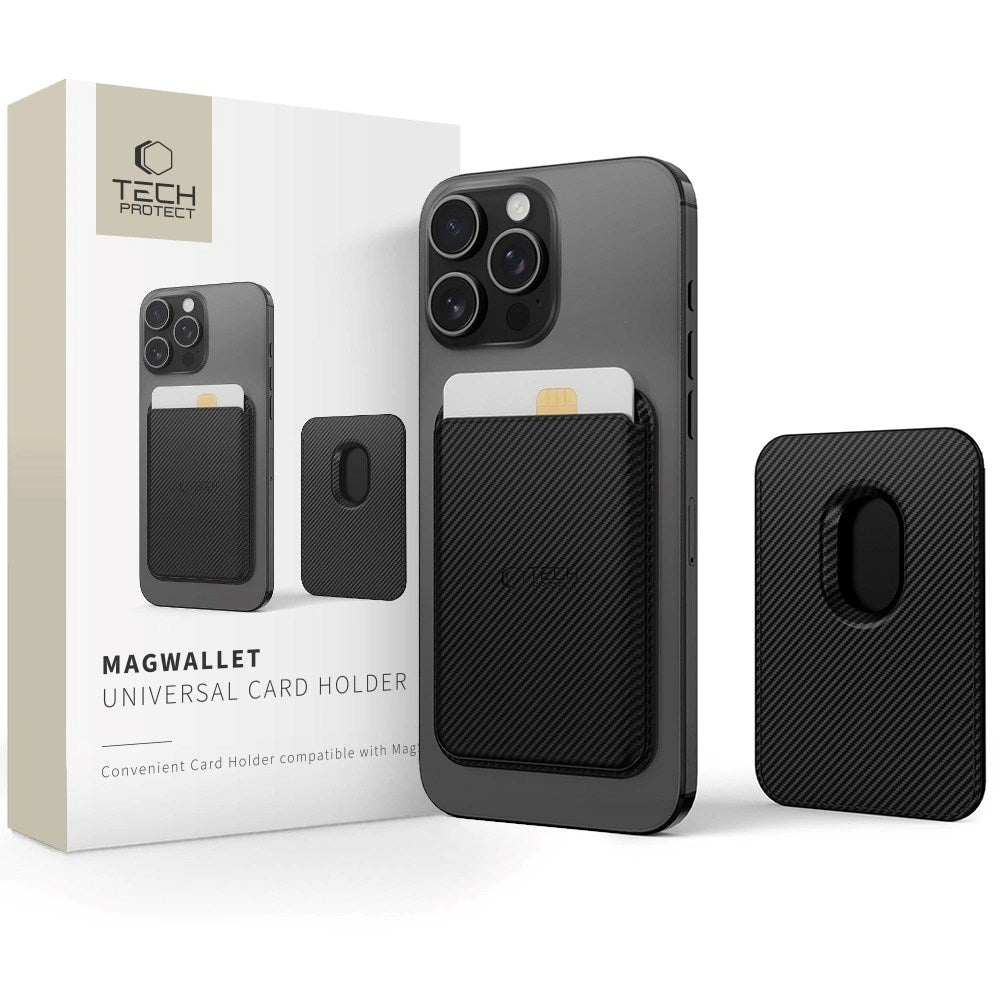 Tech-Protect MagWallet Faux Leather Card Holder - MagSafe Compatible - Black Carbon