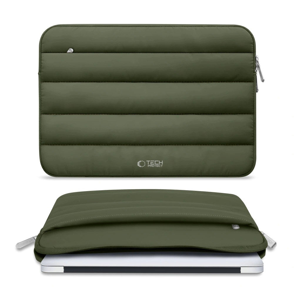 Tech-Protect Fluffy MacBook / Laptop 13-14" (25 x 35cm) Sleeve with Extra Zipper Pocket - Dark Green