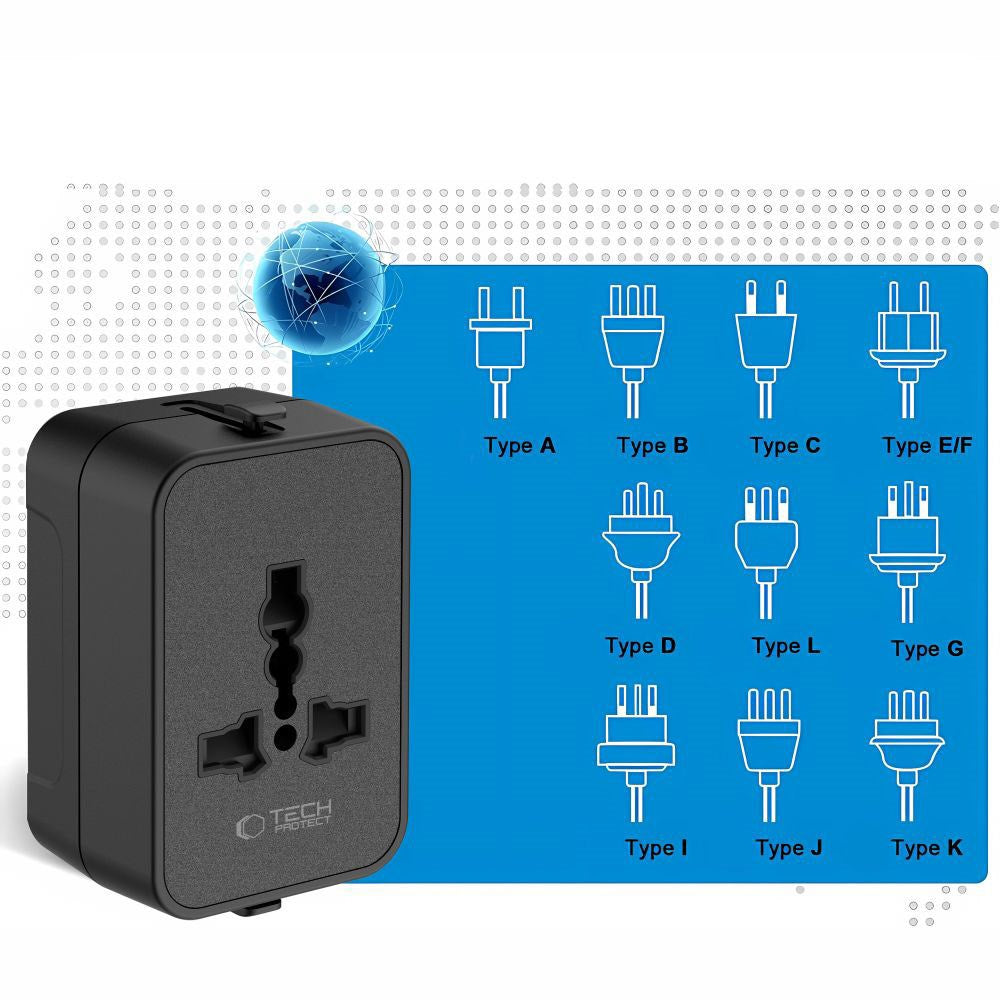 Tech-Protect TA300 Travel Adapter - EU / UK / US / AU - Black