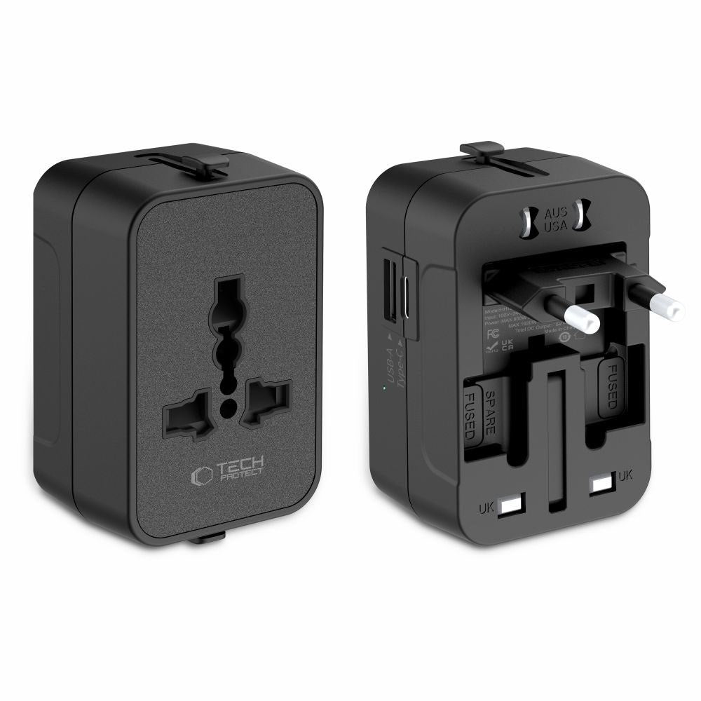 Tech-Protect TA300 Travel Adapter - EU / UK / US / AU - Black