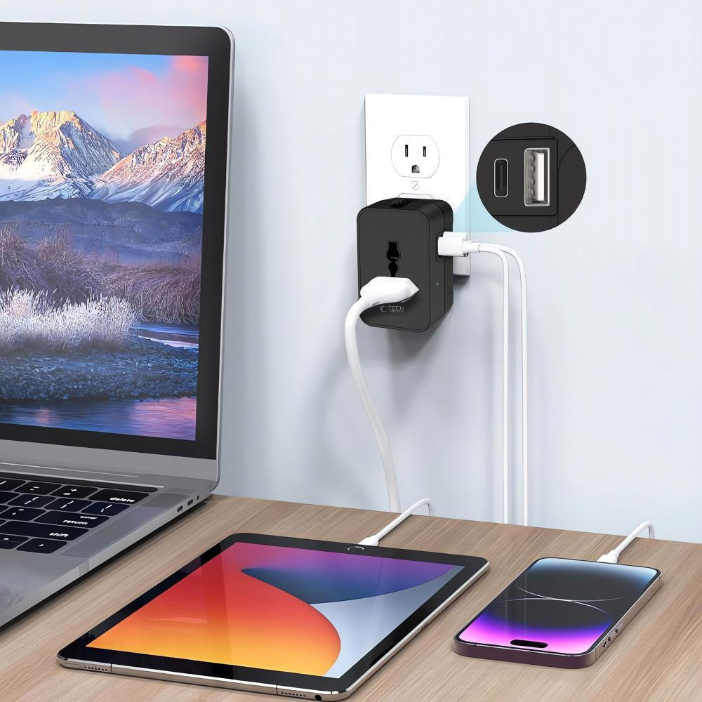Tech-Protect TA300 Travel Adapter - EU / UK / US / AU - Black