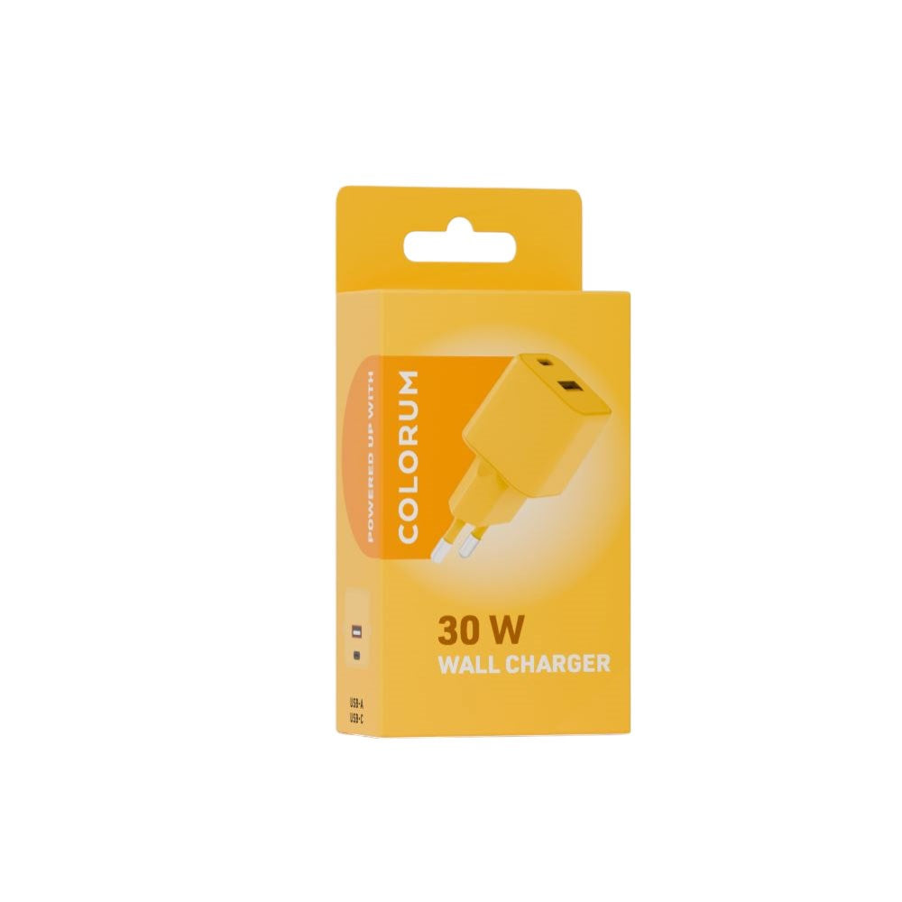 Colorum 30W Wall Charger with 1x USB-A & 1x USB-C - Yellow