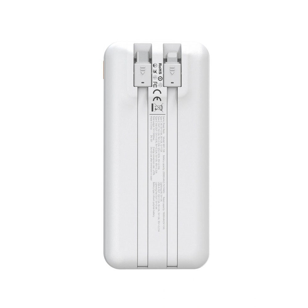 Wozinsky 20,000mAh Powerbank with Built-In USB-C & Lightning Cable - White
