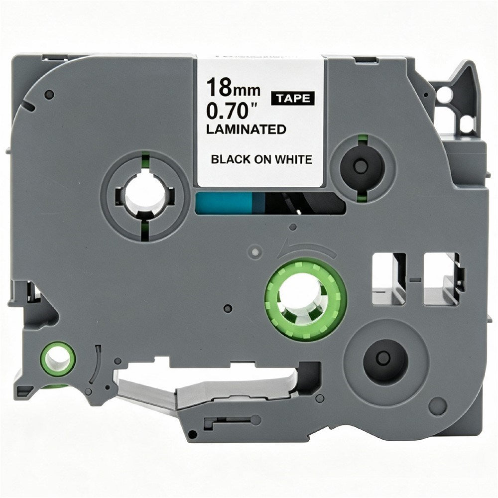 Label Tape Cassette 8 meters, Laminated, Compatible with Brother P-Touch label printers, Black on White - 18mm