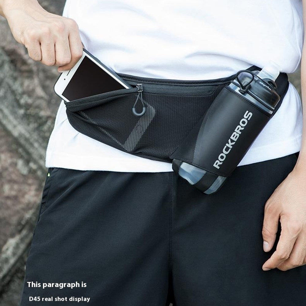 Running Belt with Mesh Pocket and Water Bottle Pocket - Black