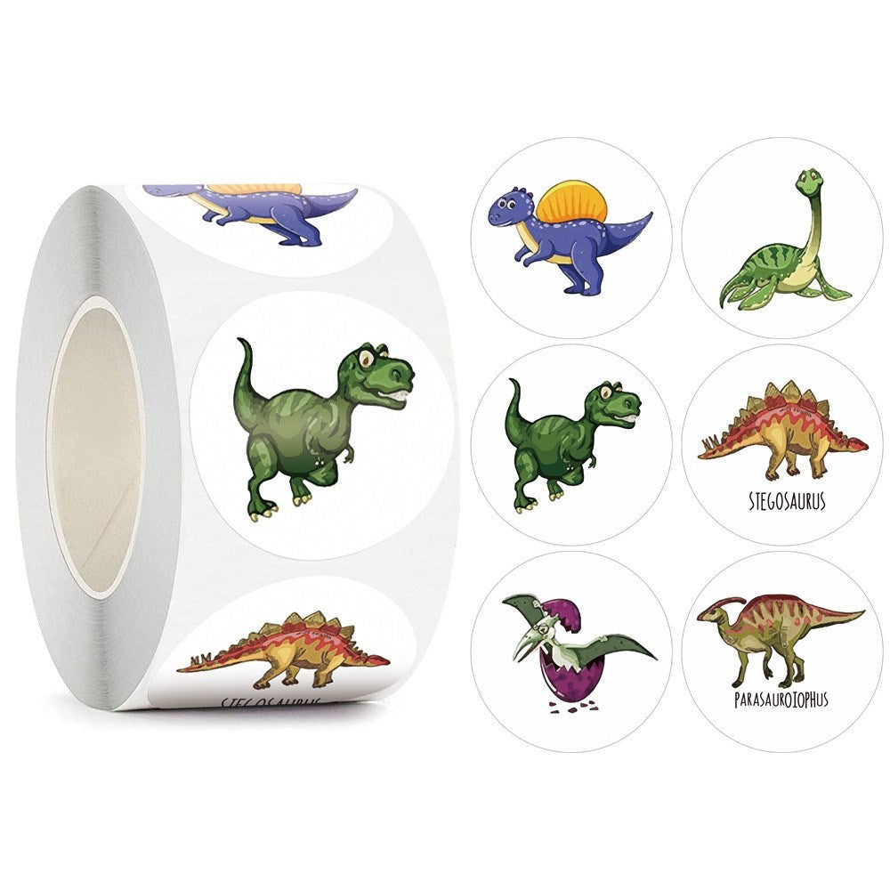 Roll of 500 x Stickers of Cartoon Dinosaurs - V2