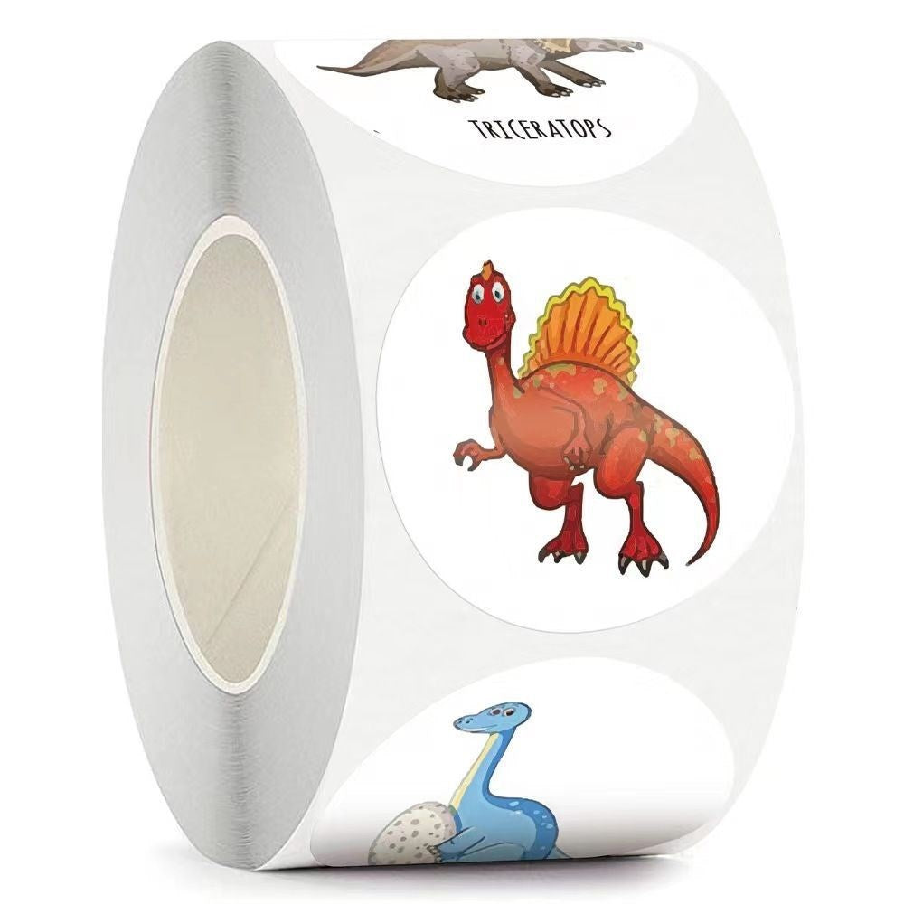 Roll of 500 x Stickers of Cartoon Dinosaurs - V3