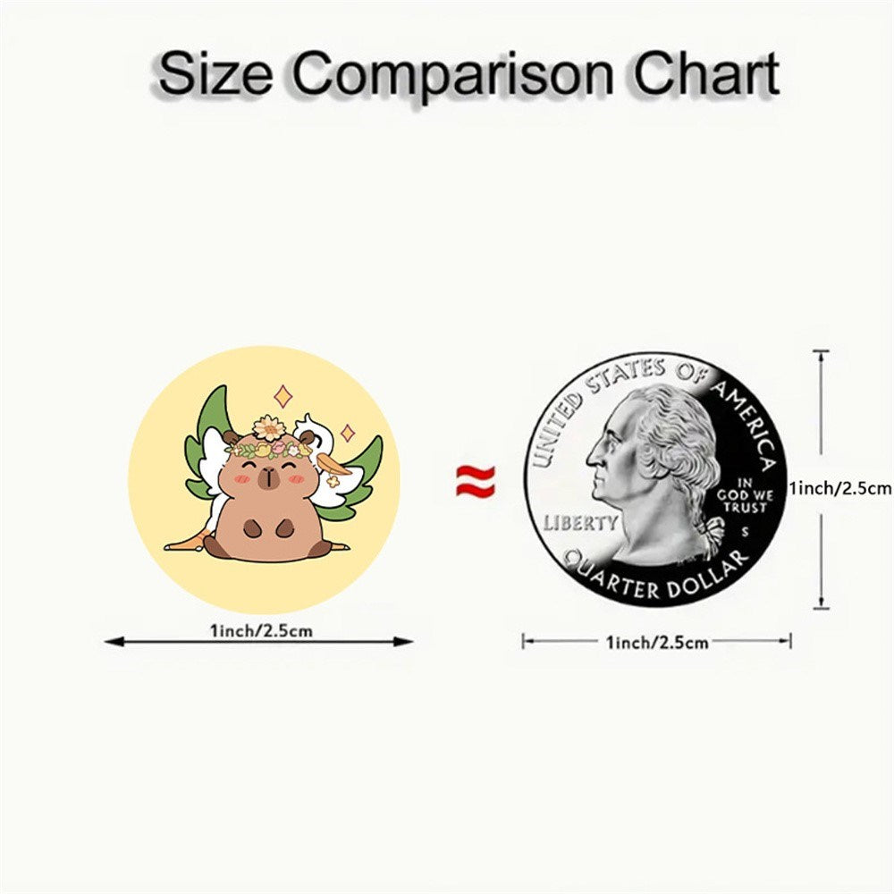 Roll of 500 x Stickers of Cartoon Capybara - V1